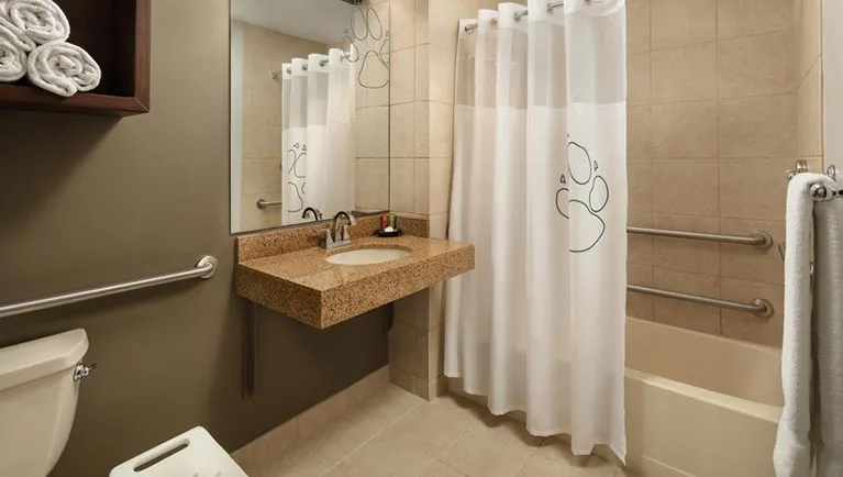 The accessible bathroom in the Queen Sofa Suite
